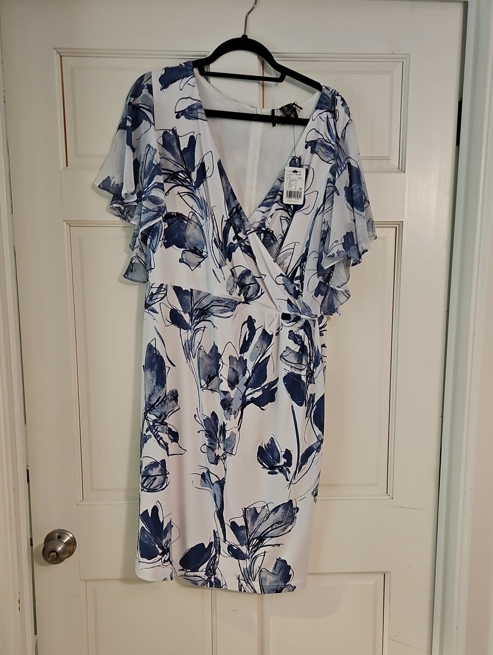 Joseph Ribkoff White and Navy Blue Floral Wrap Dress